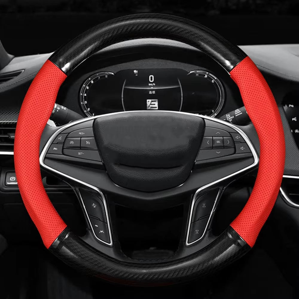 Universal Car Steering Wheel Cover Carbon Fiber Leather Three-Dimensional anti Slip, Timple and Fashionable Car Accessories