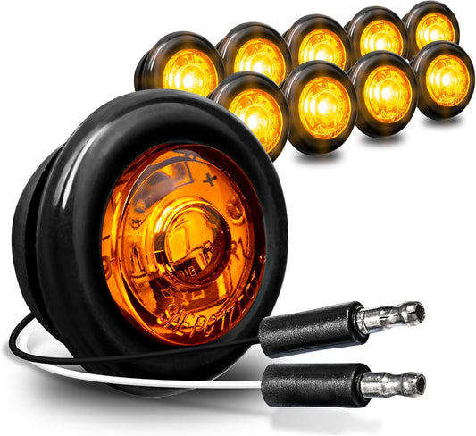 TRUE MODS 10Pc 3/4" Inch round Amber Trailer 12V LED Marker Light [DOT FMVSS 108] [SAE P2PC] [Semi-Spherical Output] [IP67 Waterproof] [Bullet Style] Small Clearance Marker Lights for Trailer Truck RV