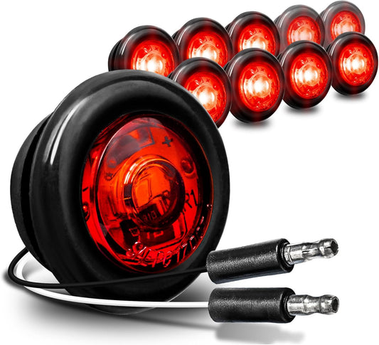 TRUE MODS 10Pc 3/4" Inch round Red Trailer 12V LED Marker Light [DOT FMVSS 108] [SAE P2PC] [Semi-Spherical Output] [IP67 Waterproof] [Bullet Style] Small round Clearance Marker Light for Trailer Truck