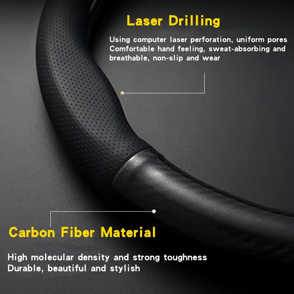 Universal Car Steering Wheel Cover Carbon Fiber Leather Three-Dimensional anti Slip, Timple and Fashionable Car Accessories