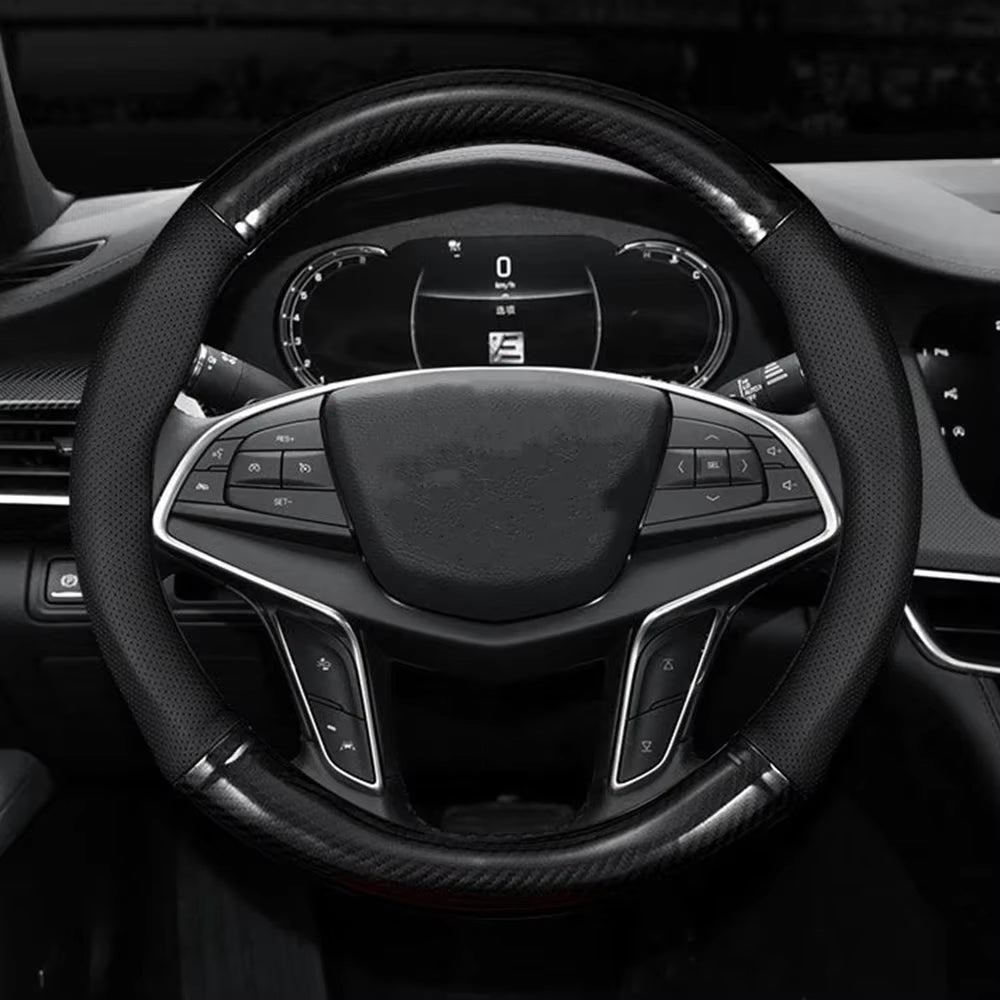 Universal Car Steering Wheel Cover Carbon Fiber Leather Three-Dimensional anti Slip, Timple and Fashionable Car Accessories