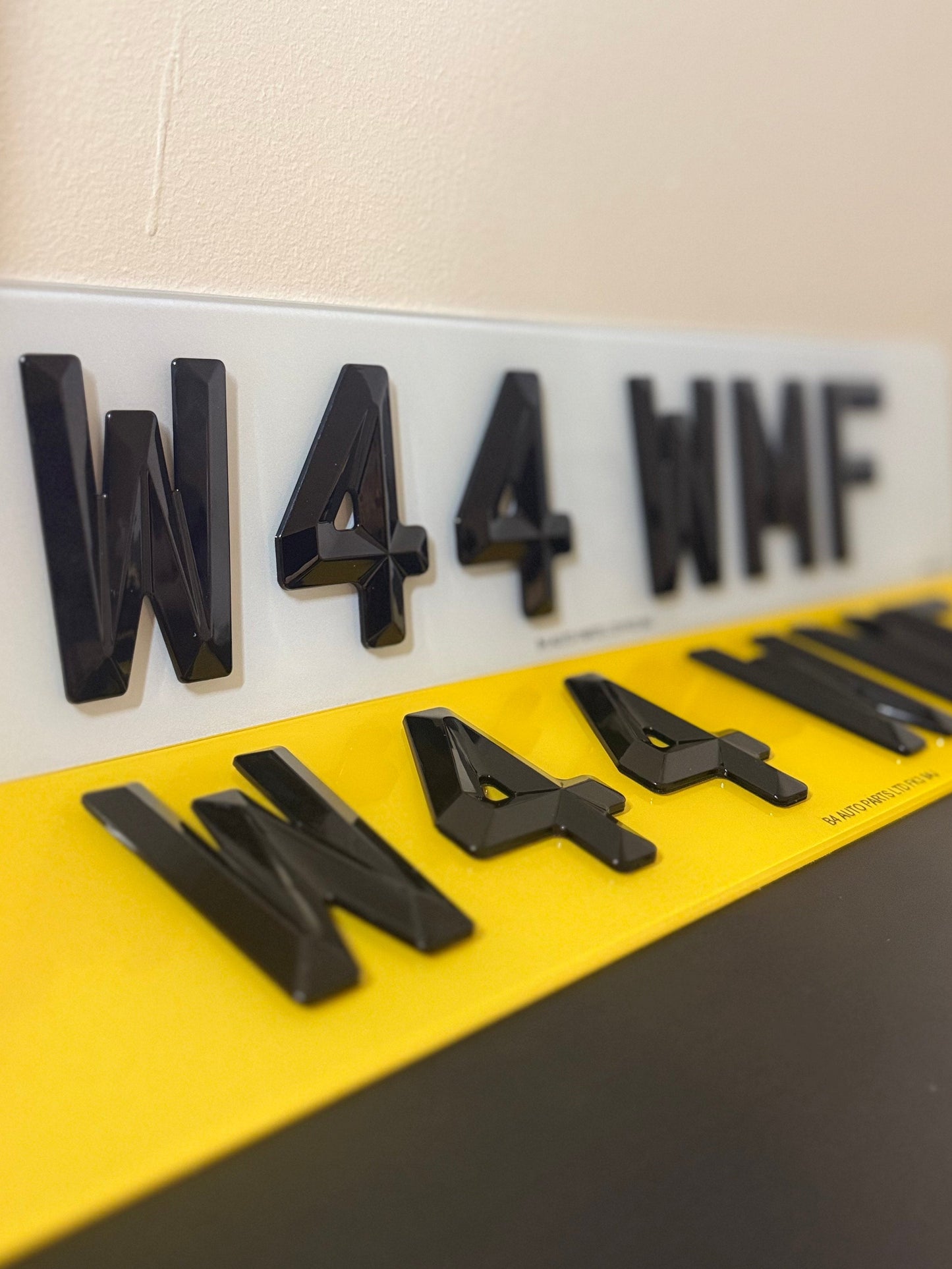 4D Retro Number Plates, Bevelled Diamond Cut, Pair, Gloss Black, UK Road Legal