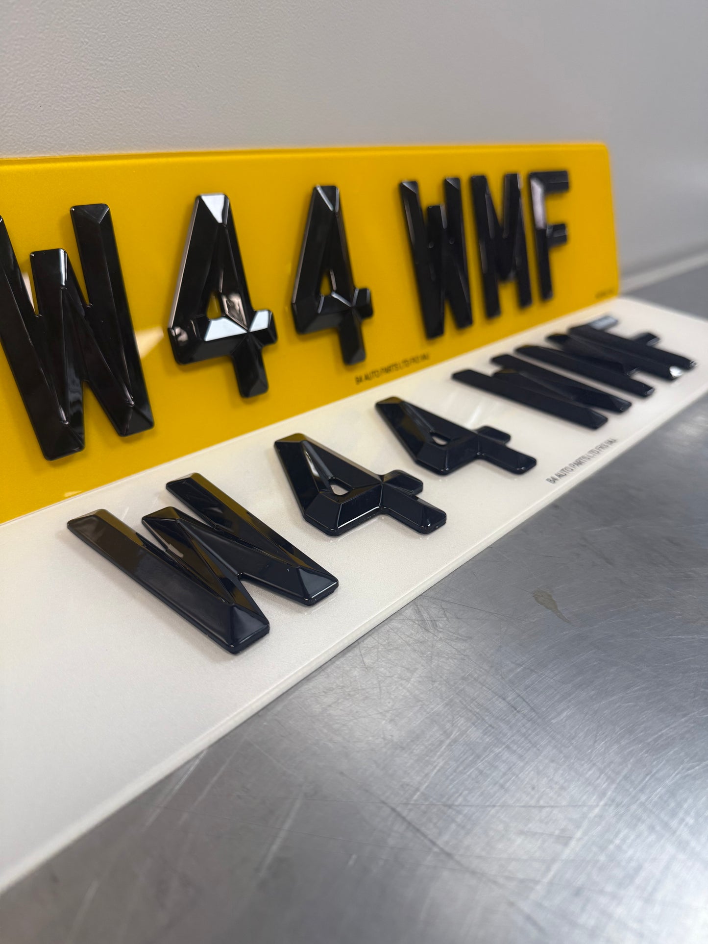 4D Retro Number Plates, Bevelled Diamond Cut, Pair, Gloss Black, UK Road Legal