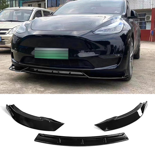 Car Front Bumper Lip Splitter Spoiler Diffuser for Tesla Model Y 2021 2022 2023, 3 Pcs/Set ABS Plastic Exterior Accessories,Glossy Black