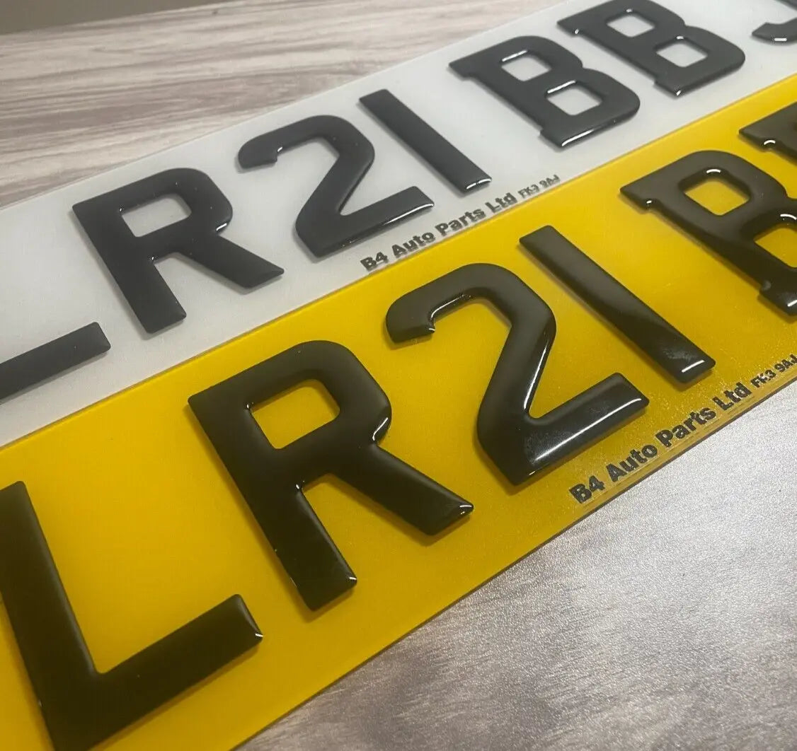 3D Gel Resin Number Plates, Pair, UK Road Legal, Gloss Black